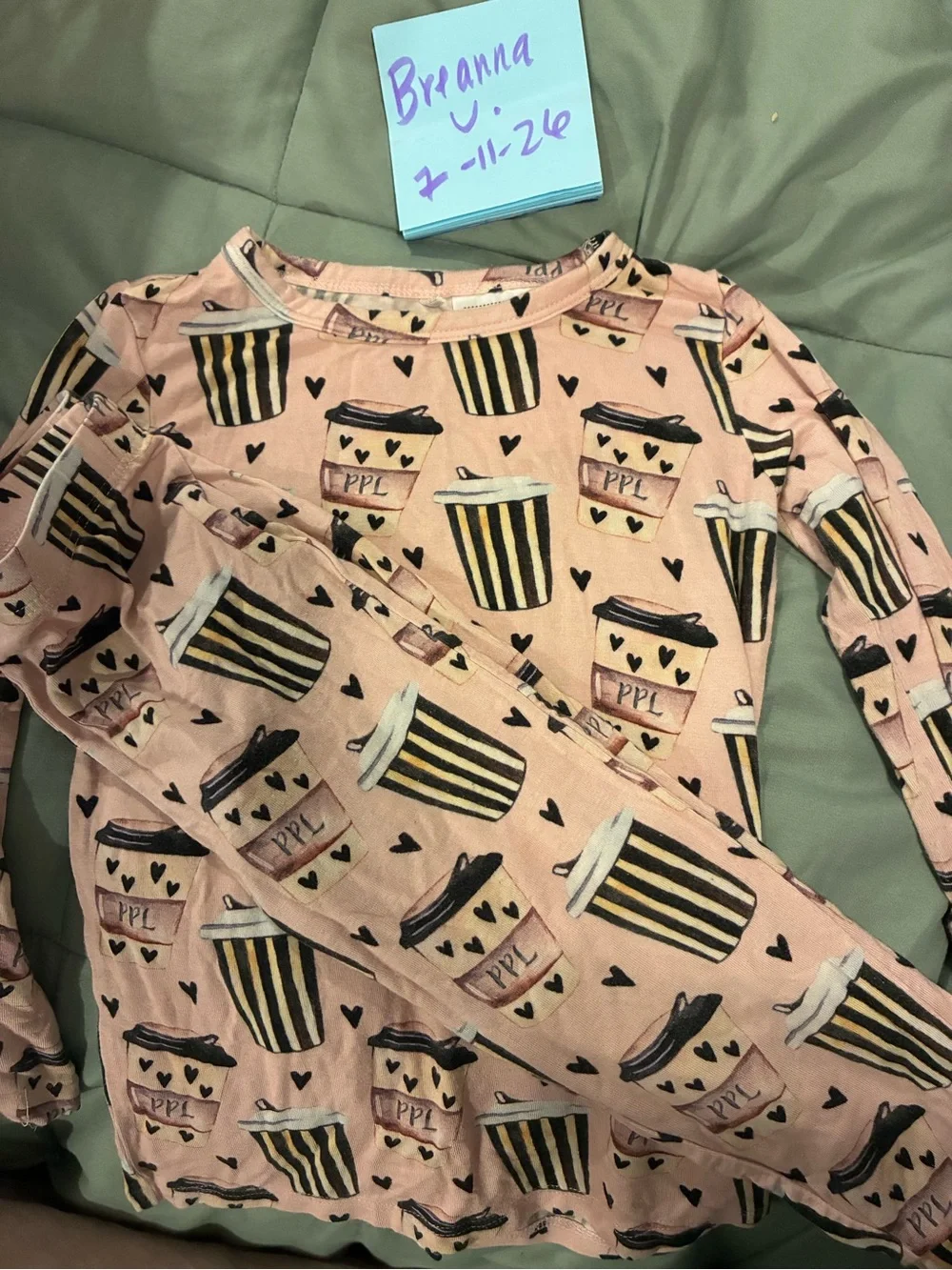 Posh Peanut Pink Coffee Cup Print Kids Pajama Set